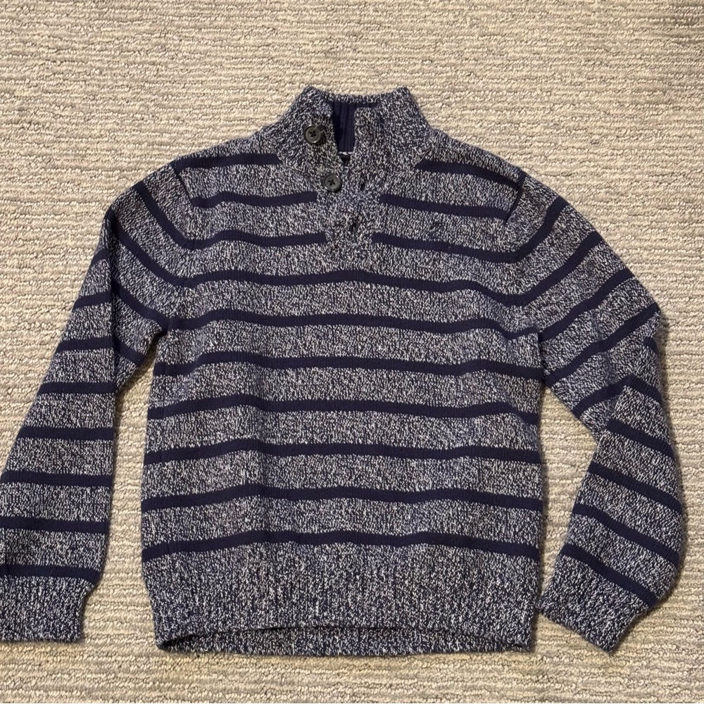 Boys IZOD Sweater Sz 6 / 7‎ Long Sleeve - Navy Blue Marled Stripe Sweater School